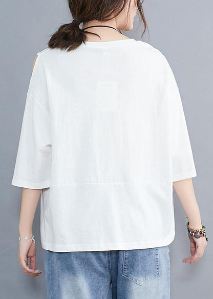 White O Neck Cotton Tunic Top Off the Shoulder Daily Summer Shirt