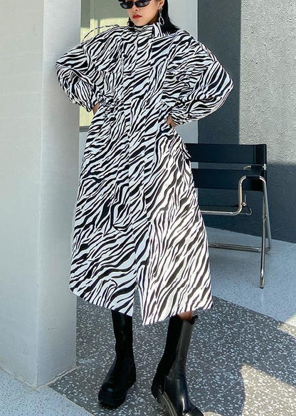White Striped Fine Clothes for Outfits Stand Collar Pockets Outwear
