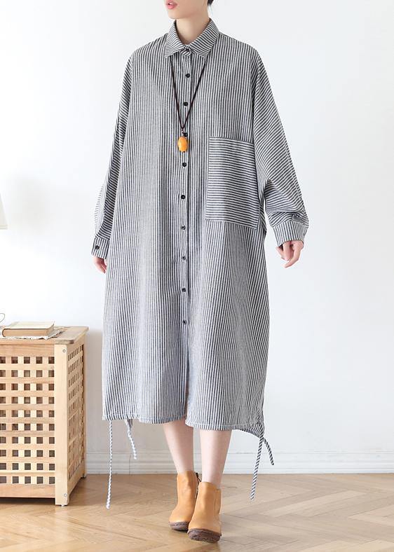 White Striped Outfit Lapel Batwing Sleeve Art Fall Dress