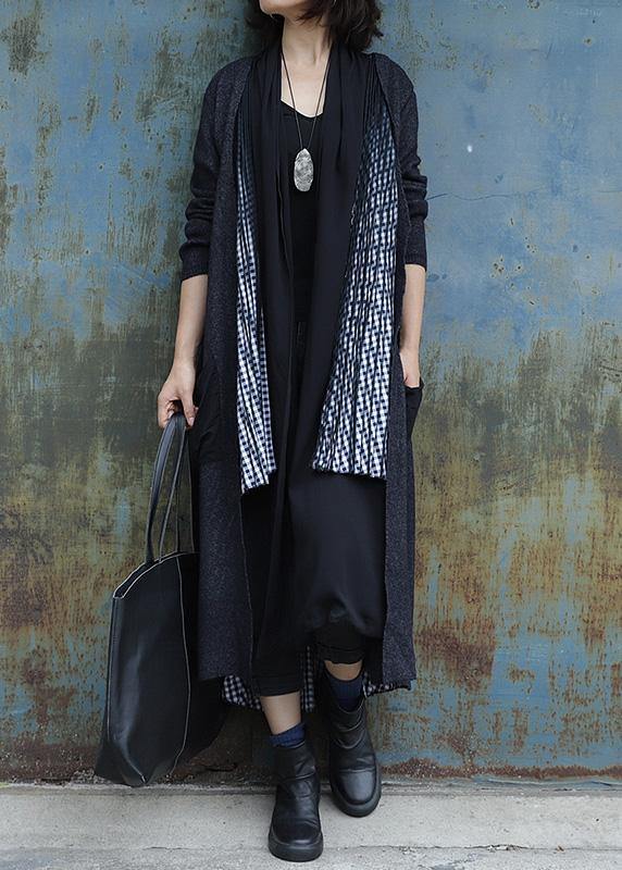 Cinched Fine Big Pockets Coats Blouses Gray Patchwork Black Gray Oversized Outwears