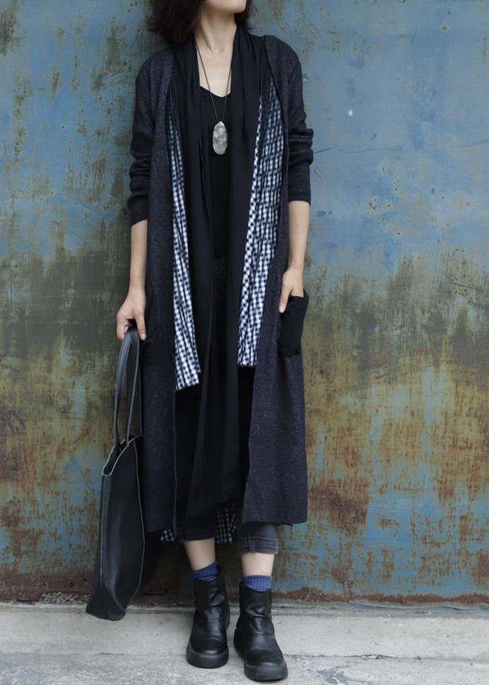 Cinched Fine Big Pockets Coats Blouses Gray Patchwork Black Gray Oversized Outwears