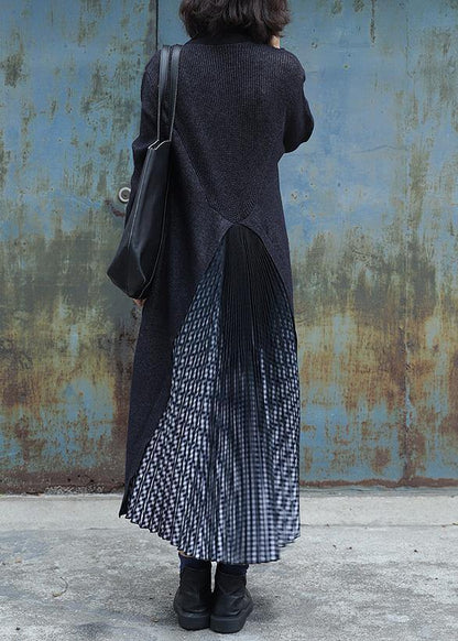 Cinched Fine Big Pockets Coats Blouses Gray Patchwork Black Gray Oversized Outwears
