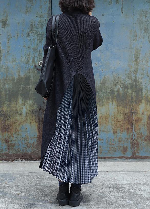 Cinched Fine Big Pockets Coats Blouses Gray Patchwork Black Gray Oversized Outwears