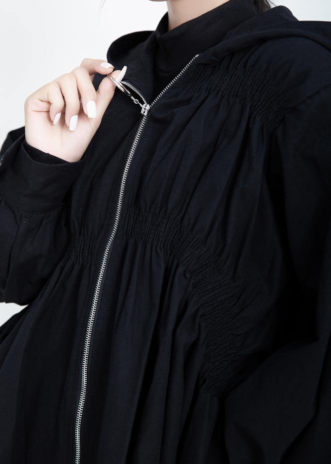 Cinched Hooded Maxi Coat Black Midi Coat