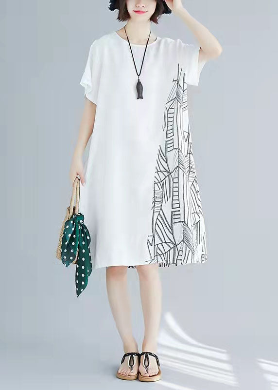 White Cotton Clothes Linen Patchwork Traveling Summer Dress