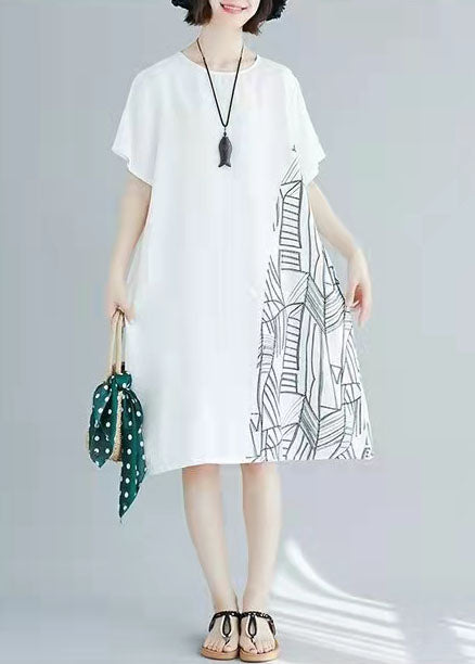 White Cotton Clothes Linen Patchwork Traveling Summer Dress