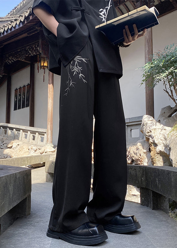 Chinese Style Apricot Embroidery Ice Silk Pants Summer