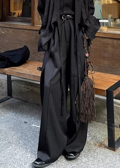 Chinese Style Black High Wais Patchwork Pants
