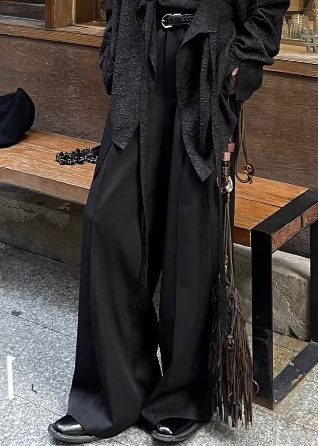 Chinese Style Black High Wais Patchwork Pants