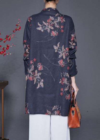 Chinese Style Black Print Linen Long Clothes Fall