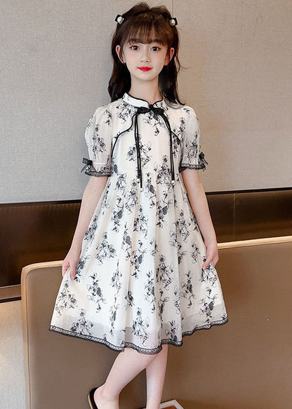 Chinese Style Black Tasseled Print Patchwork Chiffon Baby Dress Summer