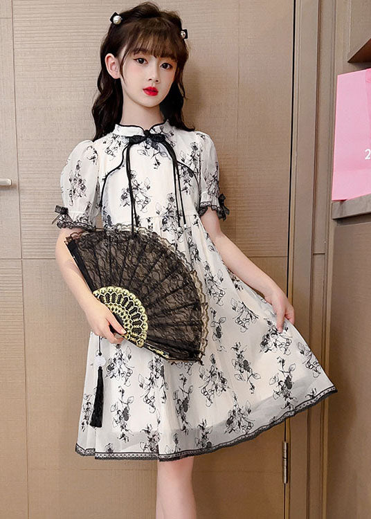 Chinese Style Black Tasseled Print Patchwork Chiffon Baby Dress Summer