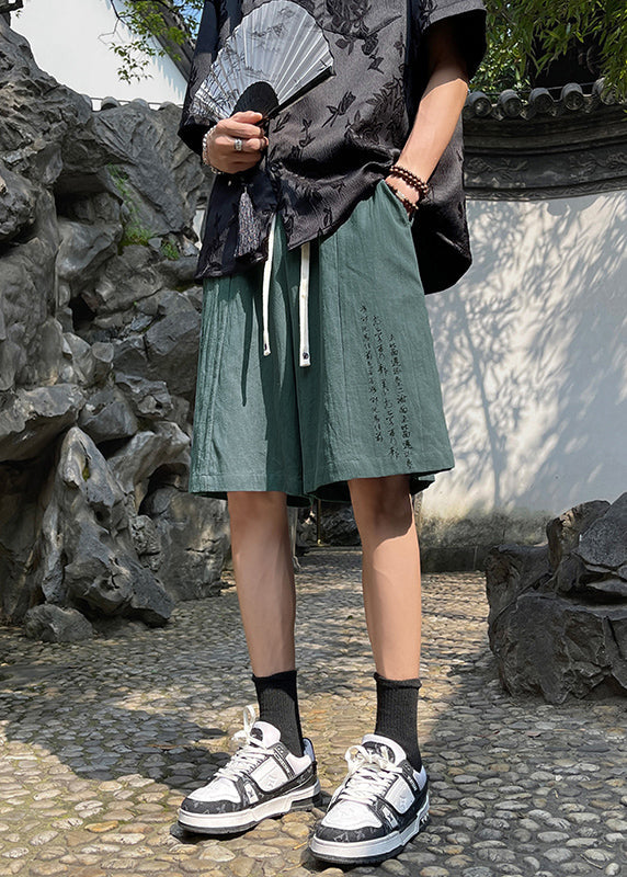Chinese Style Black Thin Linen Pockets Shorts Summer