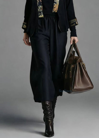 Chinese Style Cardigans and Wide Leg Pants Silk Two Pieces Set Spring