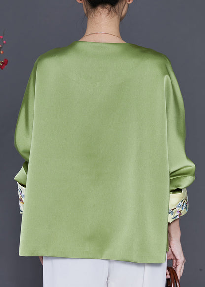 Chinese Style Green Print Silk Coat Spring