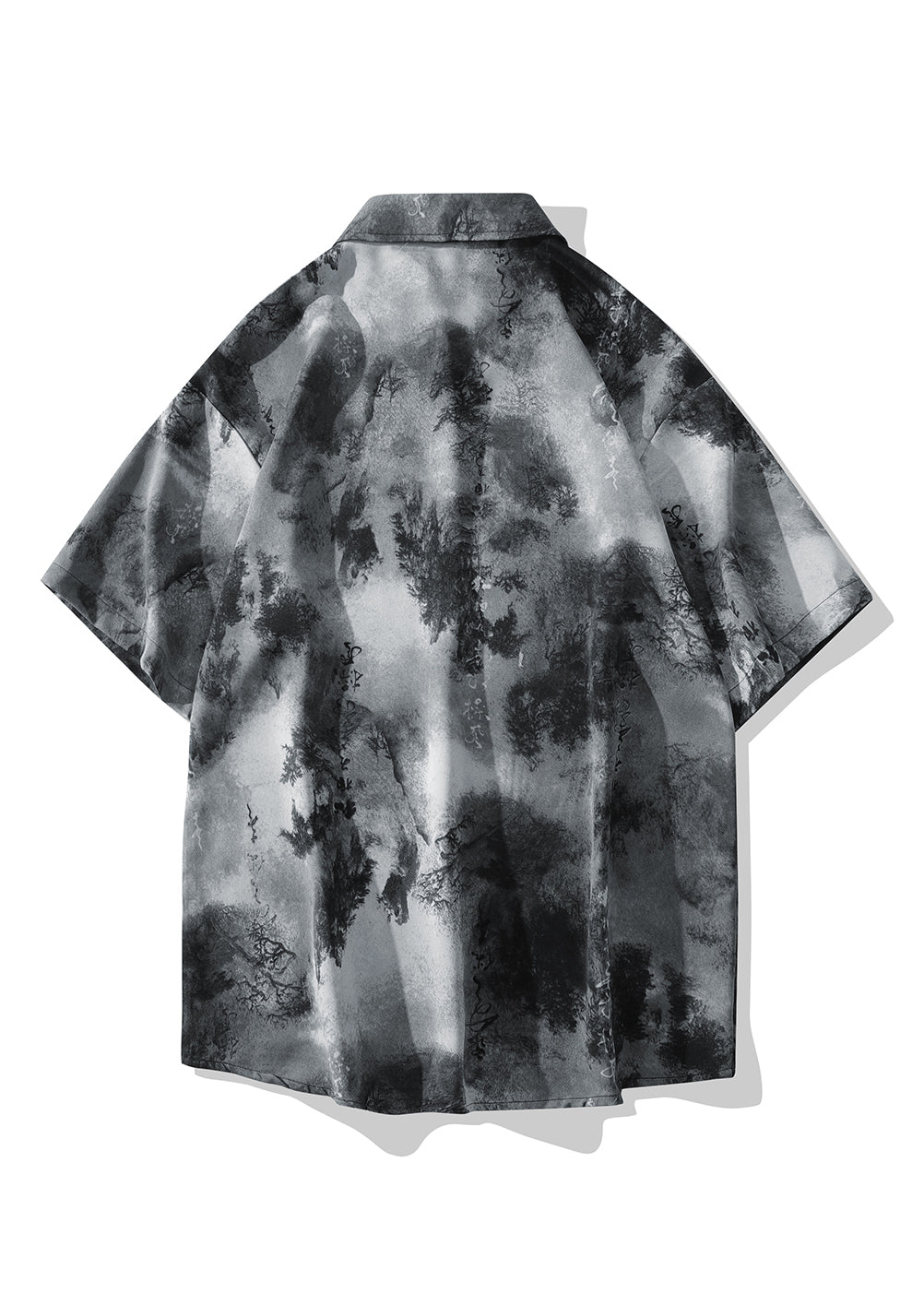 Chinese Style Grey Ice Silk Printed Short Sleeved Shirt for