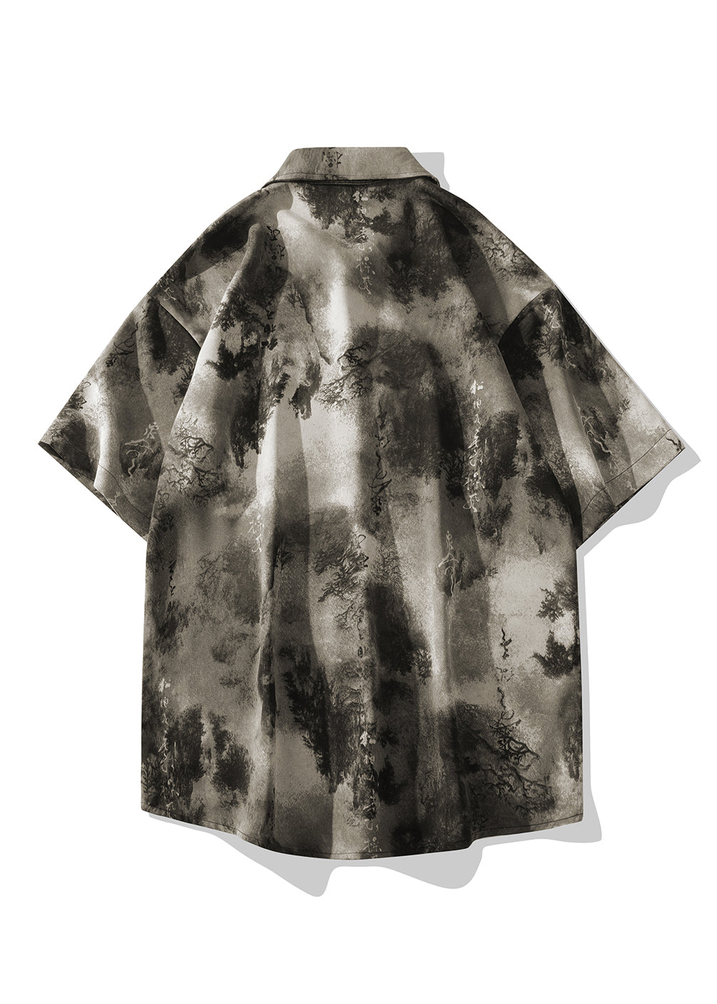 Chinese Style Grey Ice Silk Printed Short Sleeved Shirt for