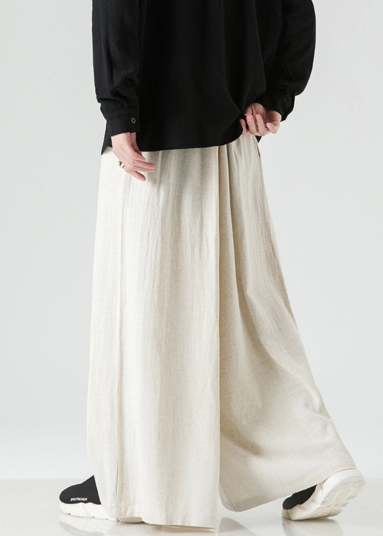 Chinese Style Linen Embroideried High Waist Cotton Wide Leg Pants Fall