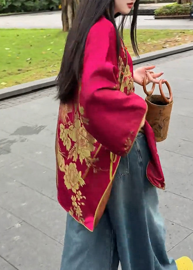 Chinese Style Mulberry Jacquard Side Open Silk Oriental Coats Spring