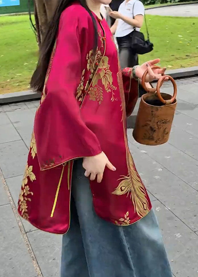 Chinese Style Mulberry Jacquard Side Open Silk Oriental Coats Spring