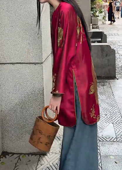 Chinese Style Mulberry Jacquard Side Open Silk Oriental Coats Spring