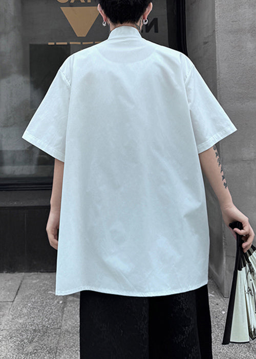 Chinese Style White Asymmetrical Button Cotton Shirts Summer