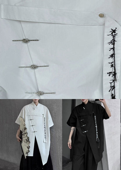 Chinese Style White Asymmetrical Button Cotton Shirts Summer