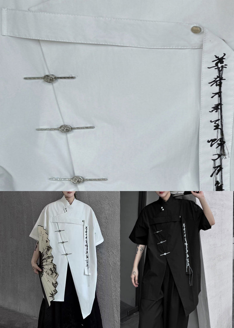 Chinese Style White Asymmetrical Button Cotton Shirts Summer
