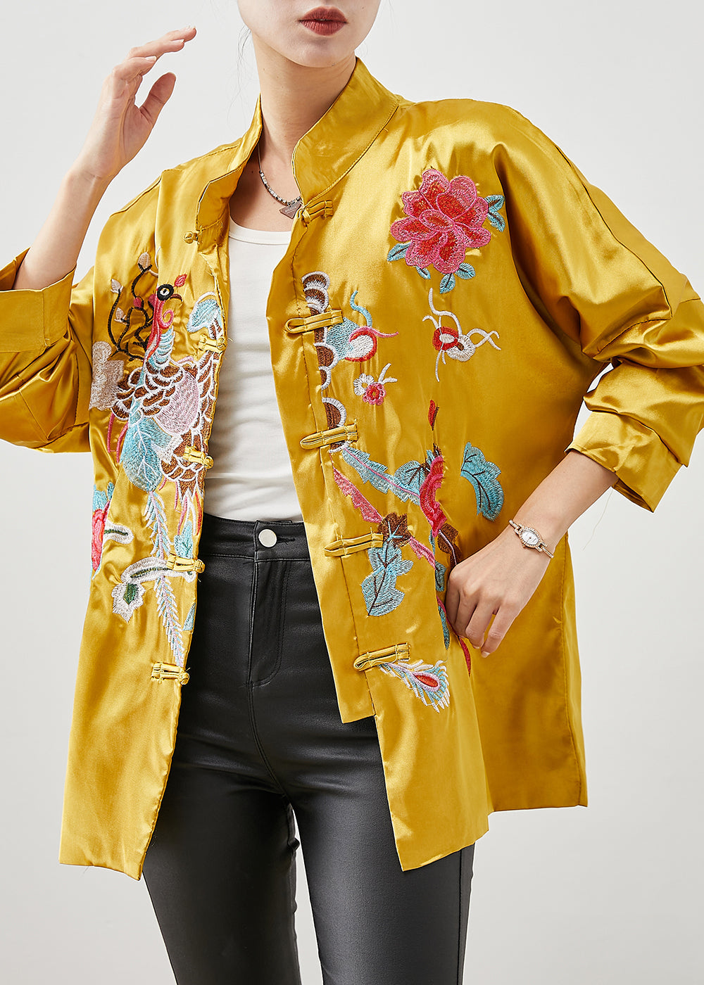 Chinese Style Yellow Print Silk Jackets Spring