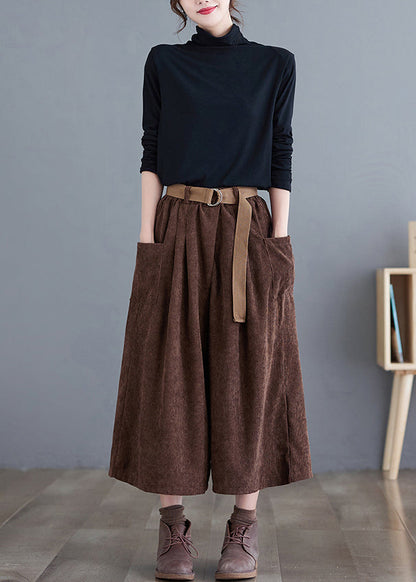 Chocolate Corduroy Wide Leg Pants Oversized Fall