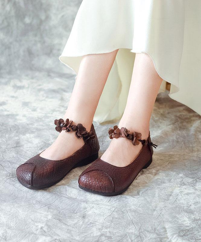 Chocolate Cowhide Leather Buckle Strap Loafers for