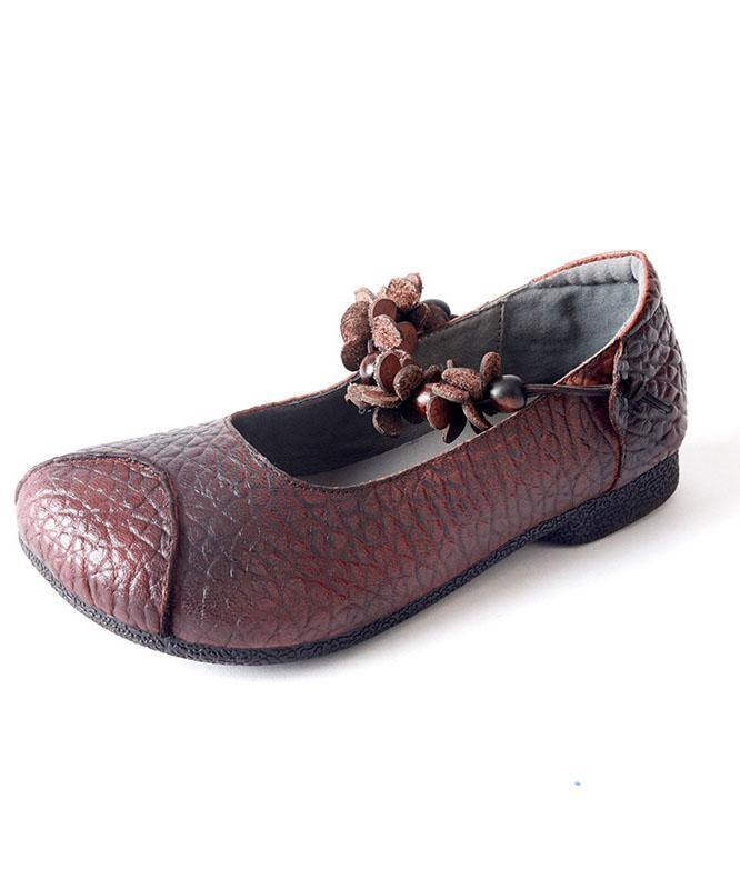 Chocolate Cowhide Leather Buckle Strap Loafers for