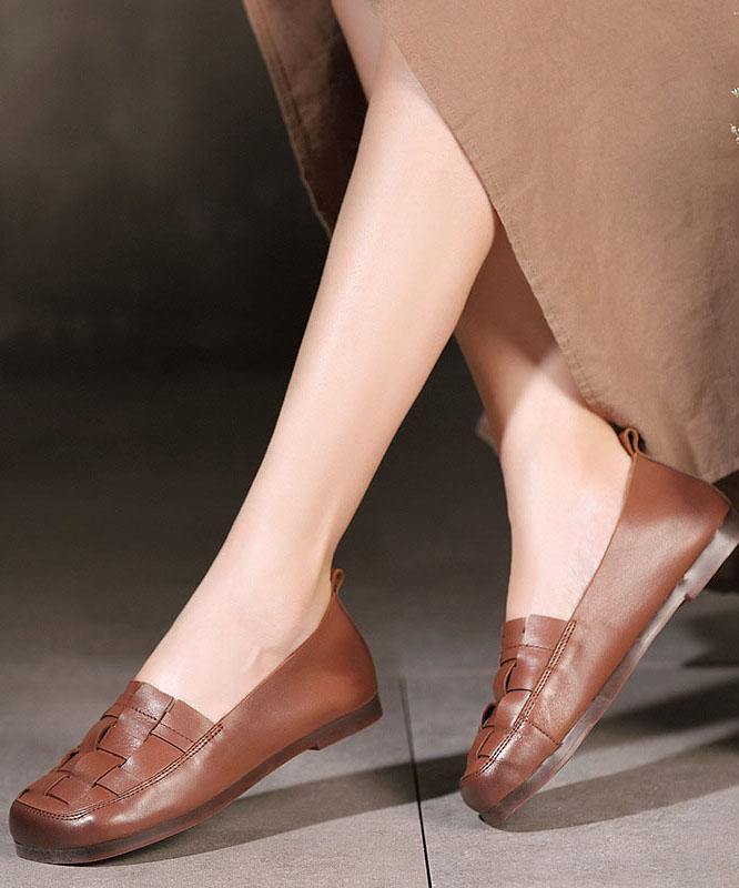 Chocolate Genuine Leather Flat Feet Shoes Penny Loafers