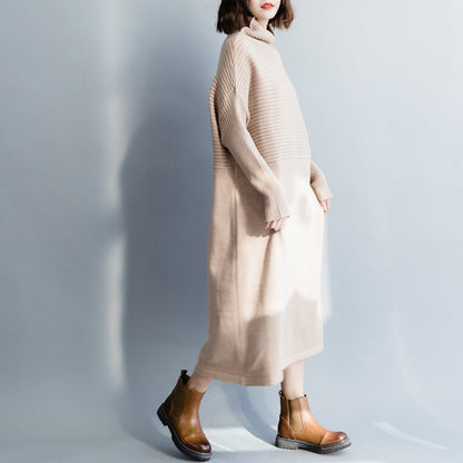 Christmas Sweater Dress Outfit High Neck Nude Diy Knit Dress
