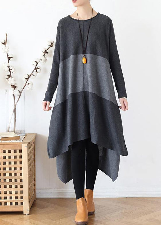 Christmas Gray Sweater Outfits Street Style O Neck Patchwork Largo Fall Knit Dresses