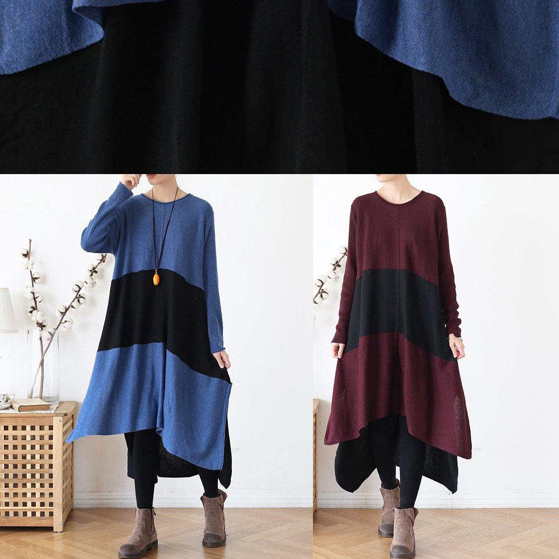 Christmas Gray Sweater Outfits Street Style O Neck Patchwork Largo Fall Knit Dresses
