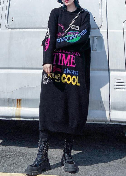 Christmas O Neck Sweater Dresses Black Letter Daily Sweater Dresses