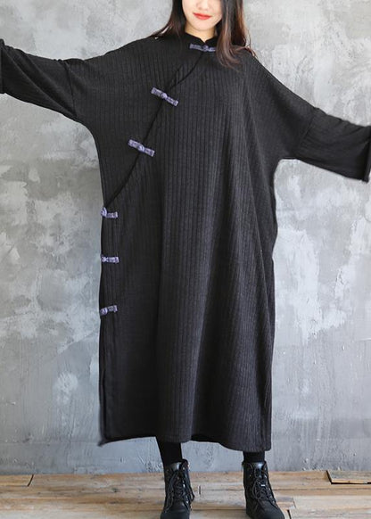Chunky Black Sweater Weather Quotes Stand Collar Fuzzy Fall Knit Dresses