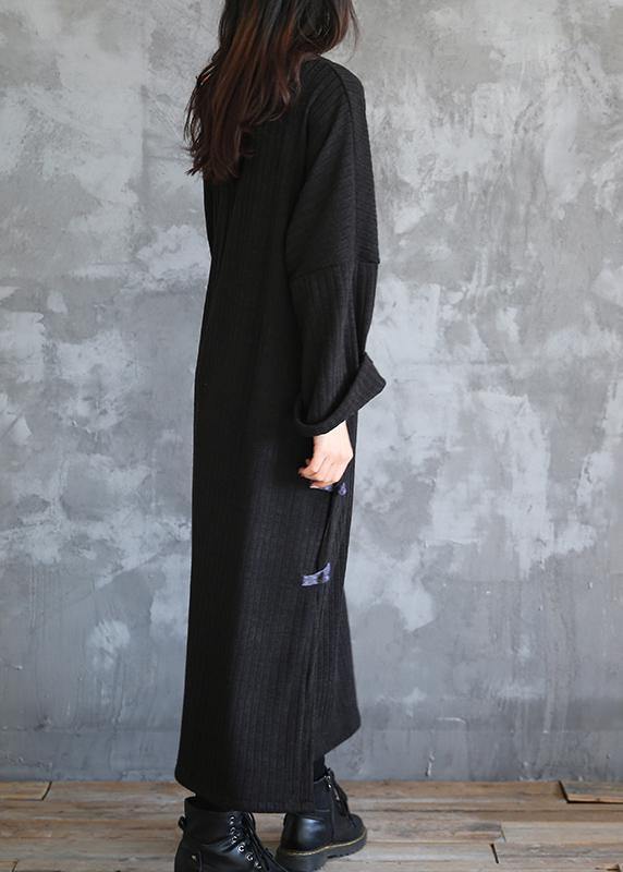 Chunky Black Sweater Weather Quotes Stand Collar Fuzzy Fall Knit Dresses