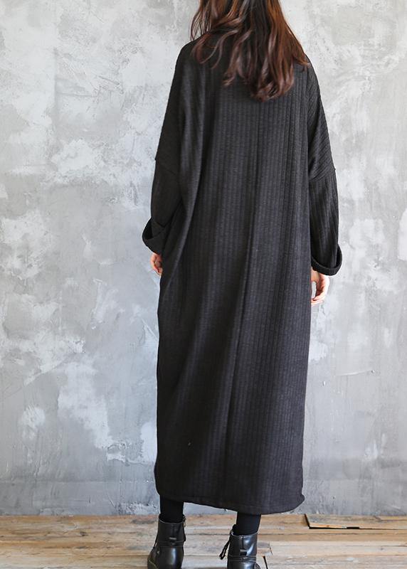 Chunky Black Sweater Weather Quotes Stand Collar Fuzzy Fall Knit Dresses
