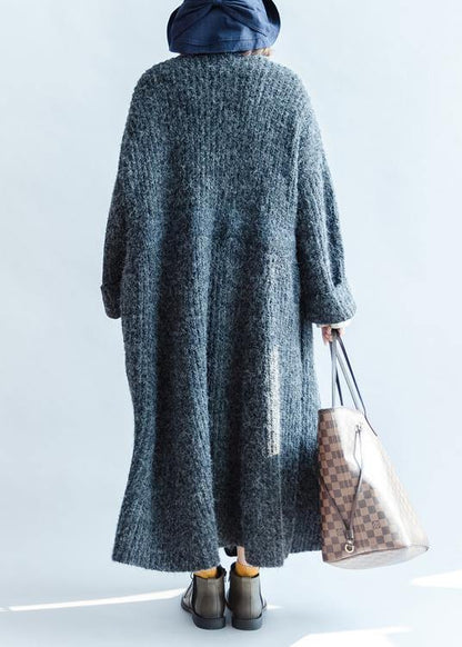 Chunky Dark Gray Knitted Outwear Clothing Tie Waist Knit Outwear