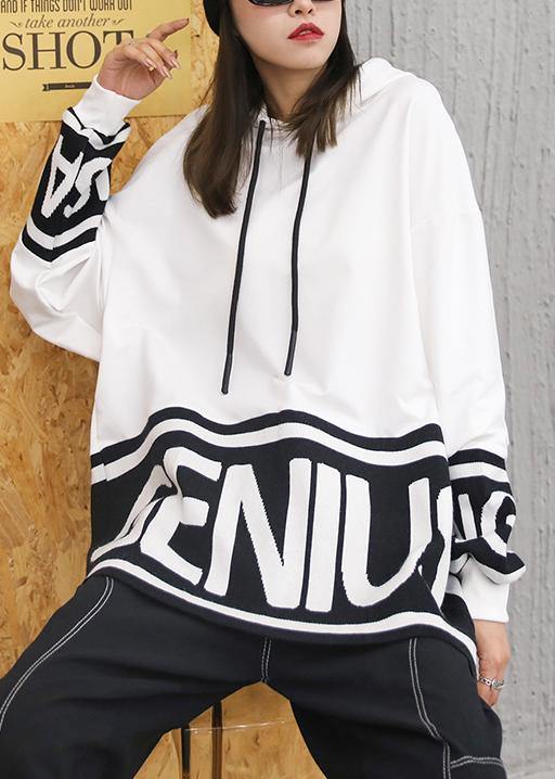 Chunky Fall White Letter Knit Tops Hooded Top