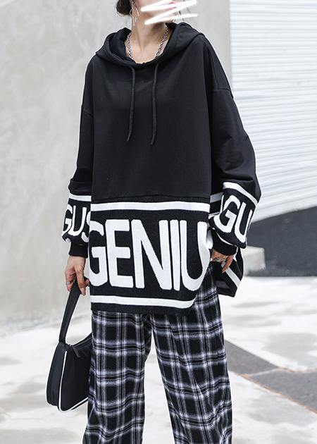 Chunky Fall White Letter Knit Tops Hooded Top