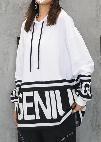 Chunky Fall White Letter Knit Tops Hooded Top