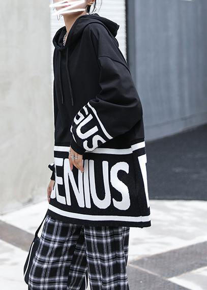 Chunky Fall White Letter Knit Tops Hooded Top