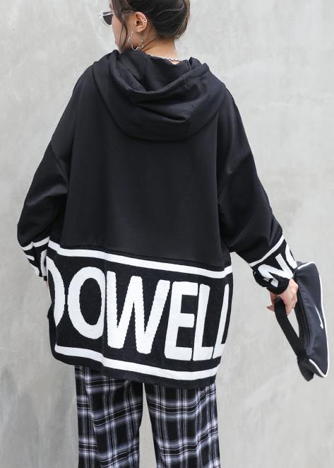Chunky Fall White Letter Knit Tops Hooded Top