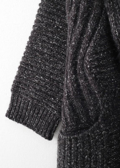 Chunky Gray Knitted Cardigans Clothing Hooded Pockets Knit Outwear