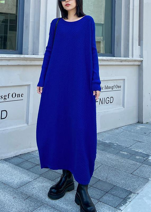 Chunky O Neck Long Sleeve Sweater Fall Dresses Street Style Blue Big Knitted Tops