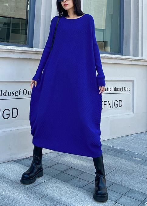 Chunky O Neck Long Sleeve Sweater Fall Dresses Street Style Blue Big Knitted Tops