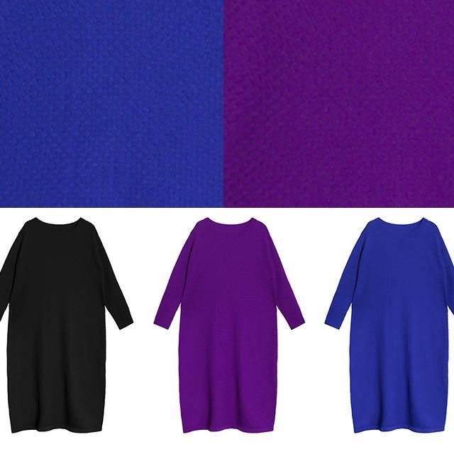 Chunky O Neck Long Sleeve Sweater Fall Dresses Street Style Blue Big Knitted Tops